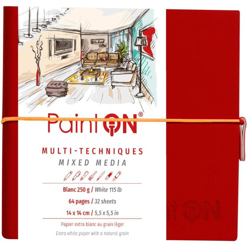 PaintON carnet cousu 32F 14x14cm 250g - Rouge