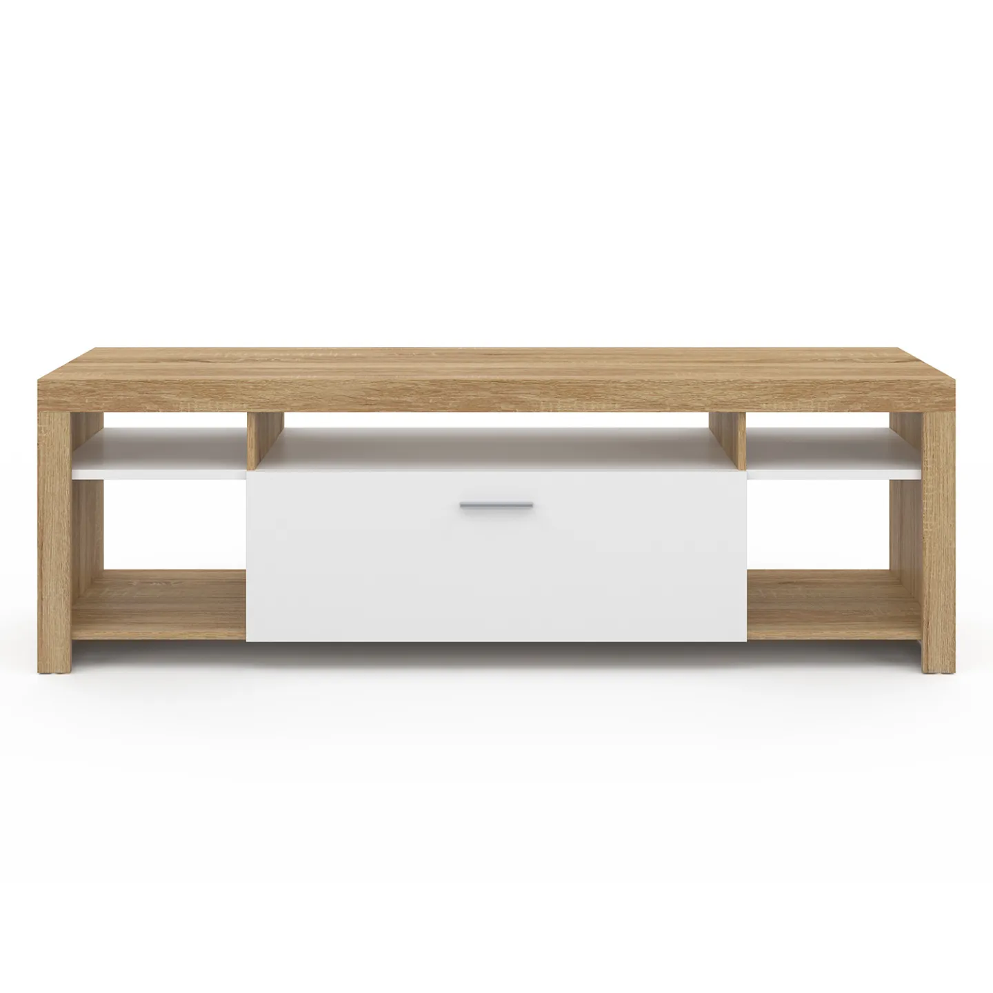 Meuble TV 140 cm MALO bois et placard blanc