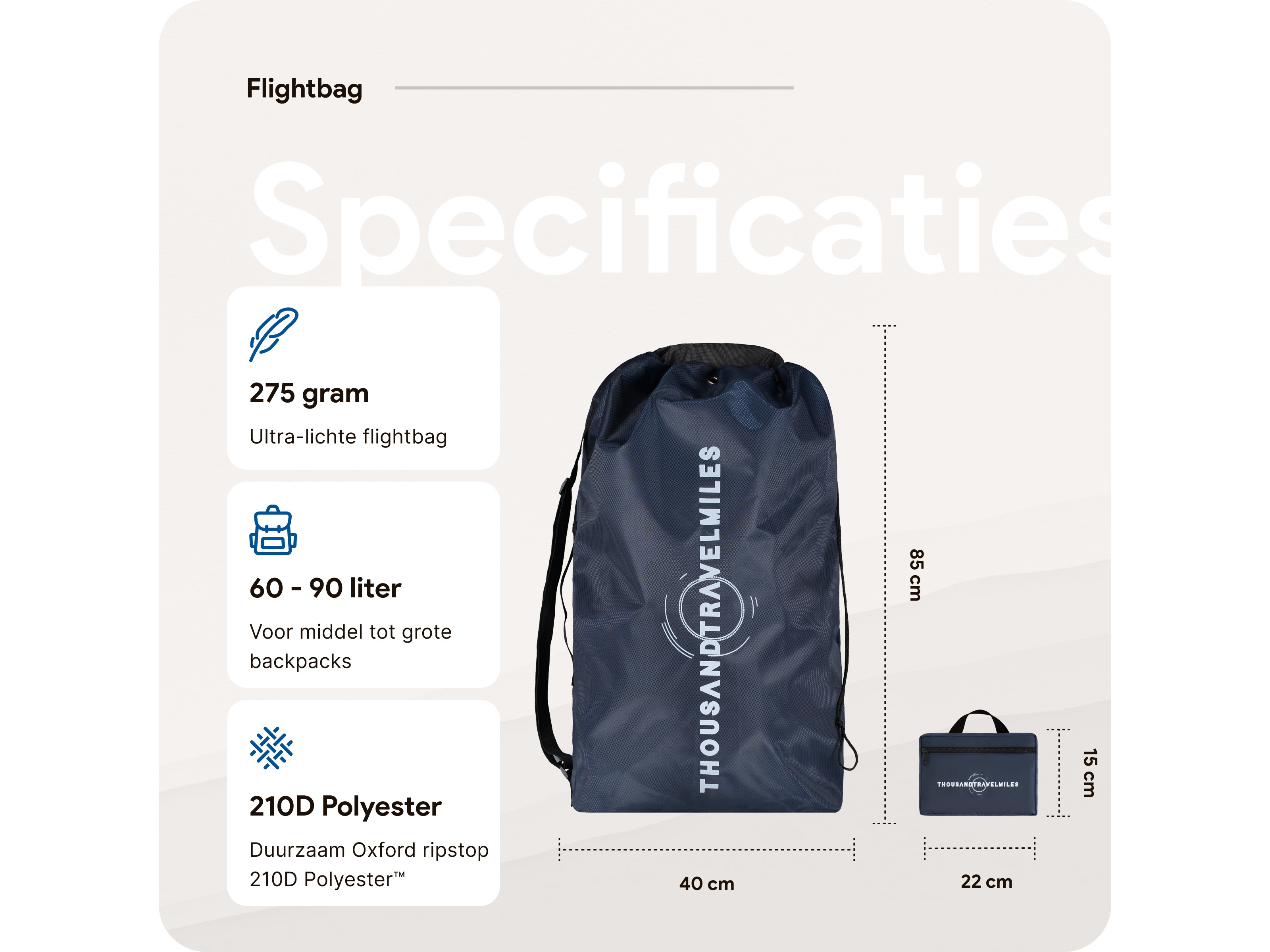 Thousandtravelmiles 60-90L Flightbag met TSA-slot - Navy