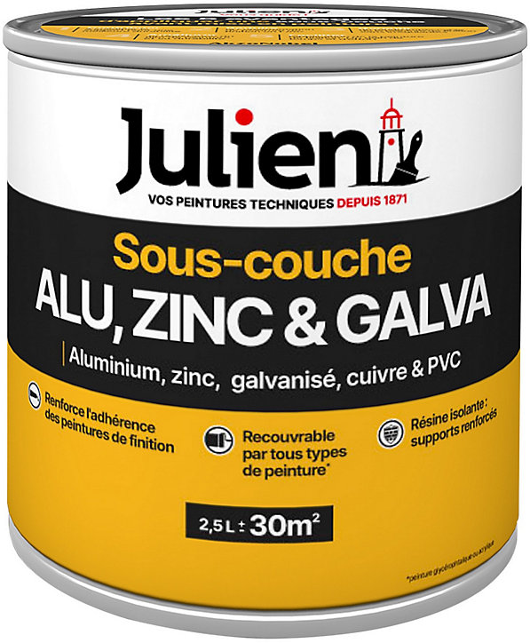 Sous couche alu zinc galva J1 Julien mat blanc 2,5L