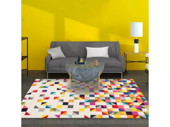 tapis salon 200x290 tissé multicolore rectangle motif géométrique BOUTIK