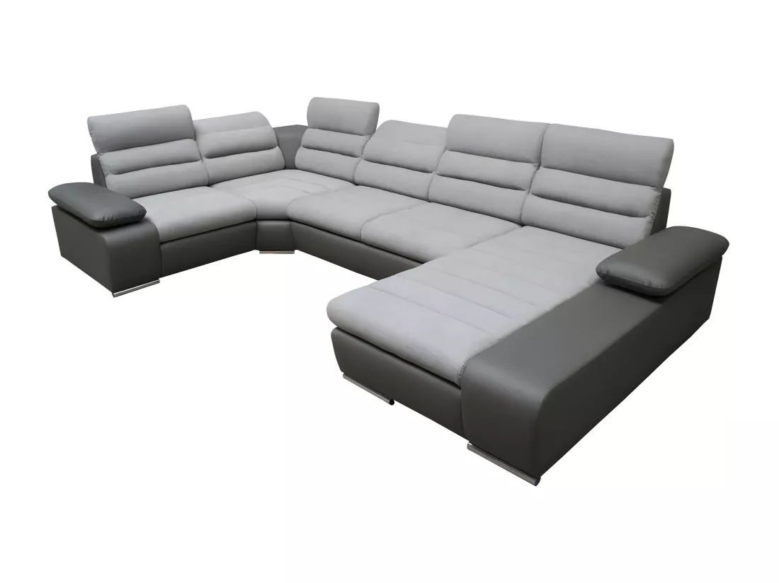 Canapé d'angle panoramique convertible en tissu et simili BOILEAU - Bicolore gris/anthracite - Angle droit