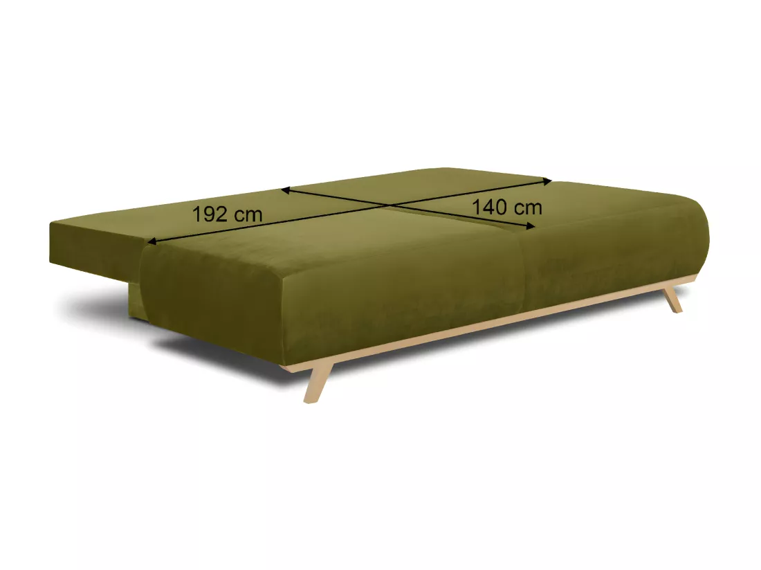 Canapé convertible 3 places avec coffre de rangement en velours vert olive - Laria