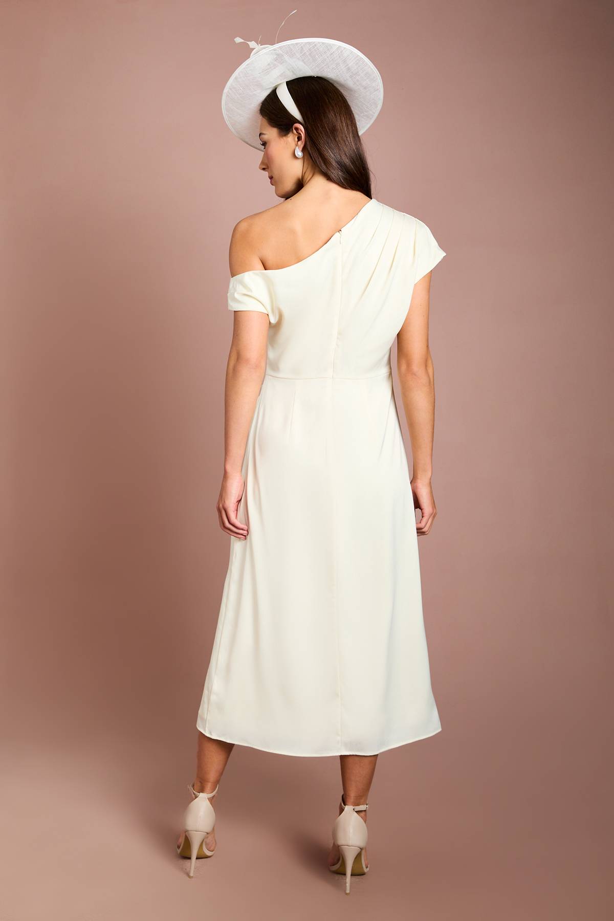 Coast Robe Midi en Satin à Épaules Dénudées avec Liens Latéraux