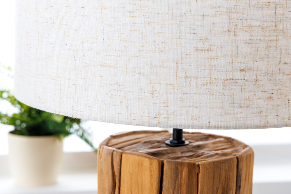 Design Tischlampe ROOTS 60cm Treibholz Leinenschirm beige handmade