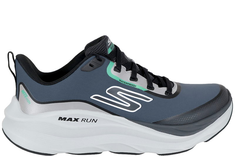 SKECHERS MAX RUN - VORTEZA LØBESKO I BLÅ TEKSTIL