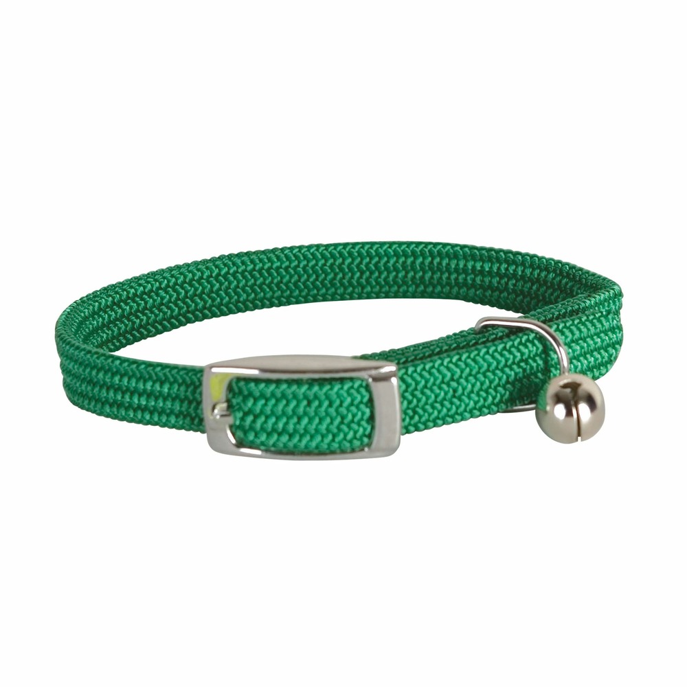 Collier nylon simple chromé chat vert