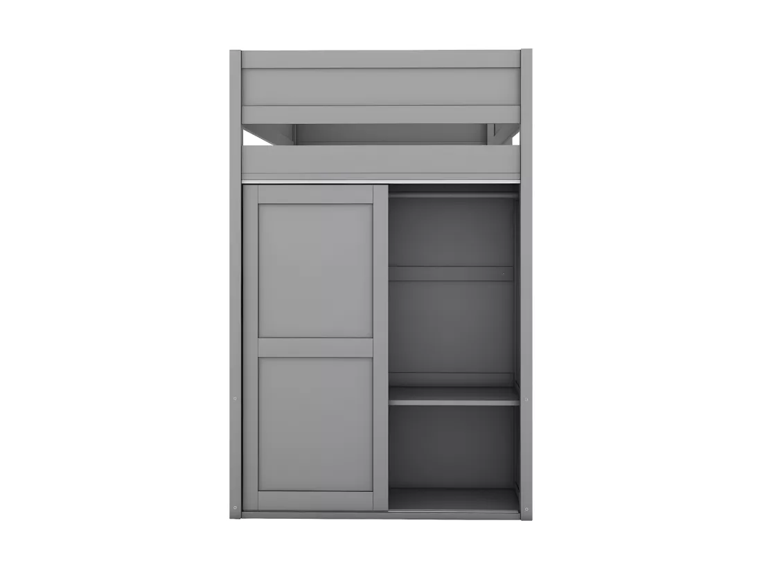 Lit mezzanine 90x200cm - lit enfant multifonctionnel - équipé d'une armoire et un bureau - en pin massif - Gris