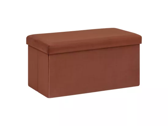 2 en 1 Pouf pliant double et coffre de rangement Velours Ambre 76 x H 38 cm