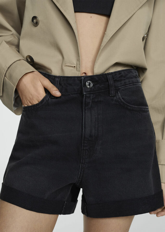 MANGO Mom-fit denim shorts Open grey