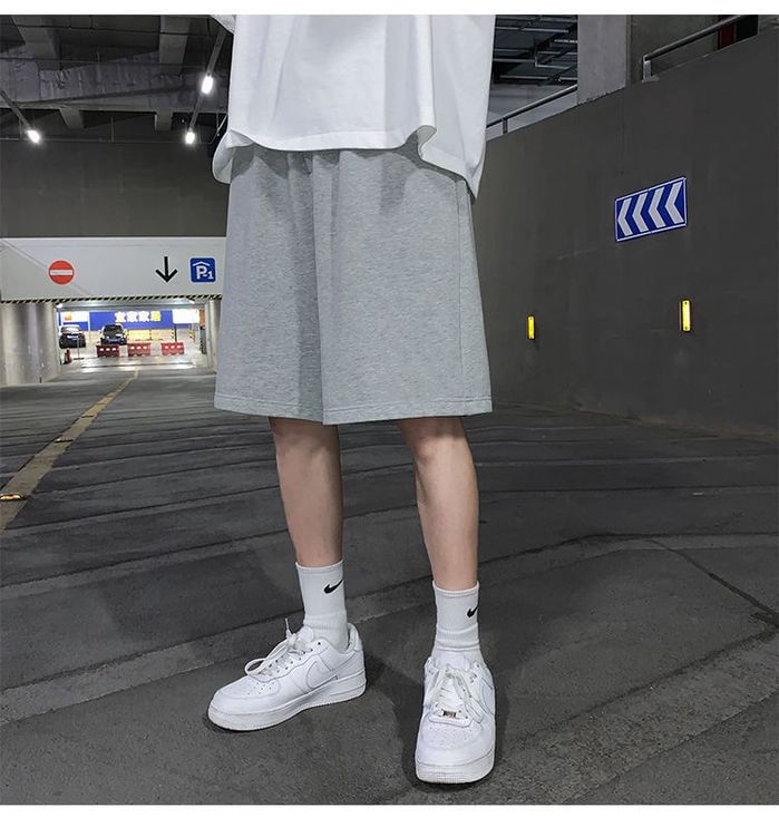 Sinlarity - Mid Rise Plain Sweat Shorts