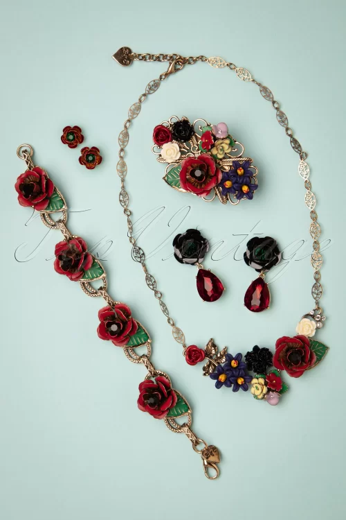 Lovely Rock And Rose Teardrop oorbellen in rood en zwart