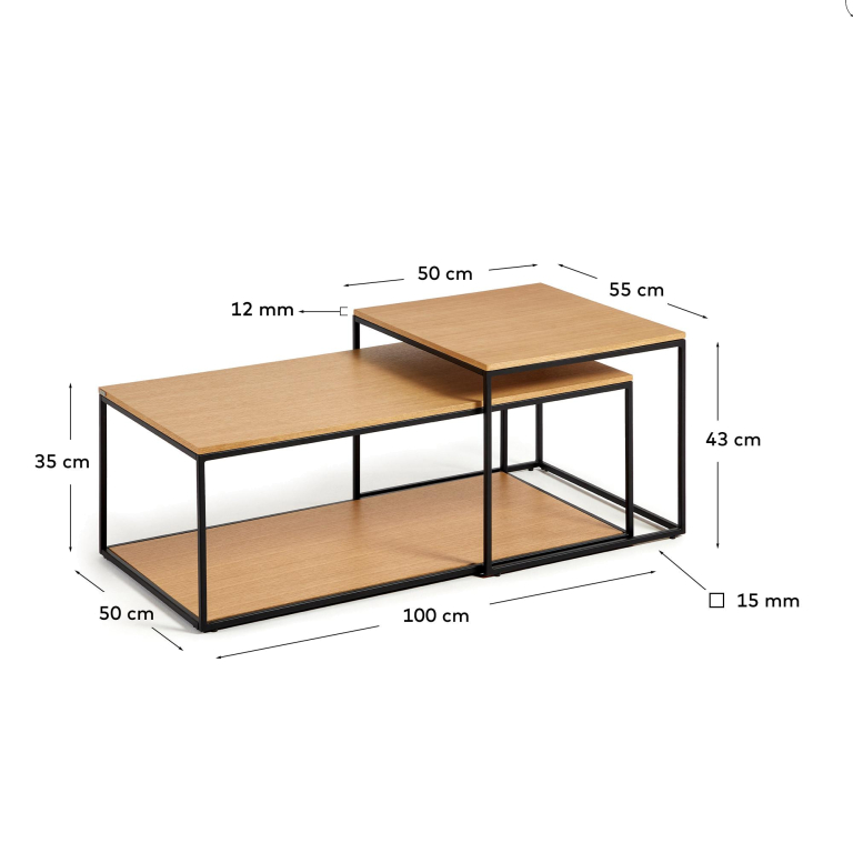Kave Home Yoana salontafel set van 2 walnoot