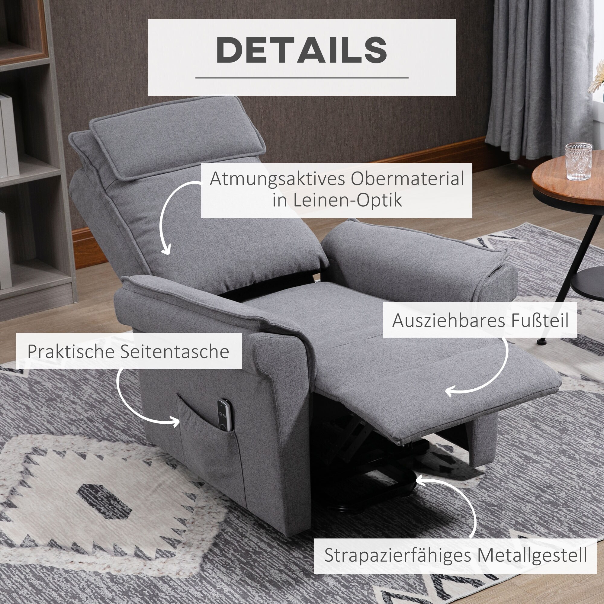 HOMCOM Liftsessel mit Massagefunktion grau 86 x 95 x 106 cm (BxTxH)