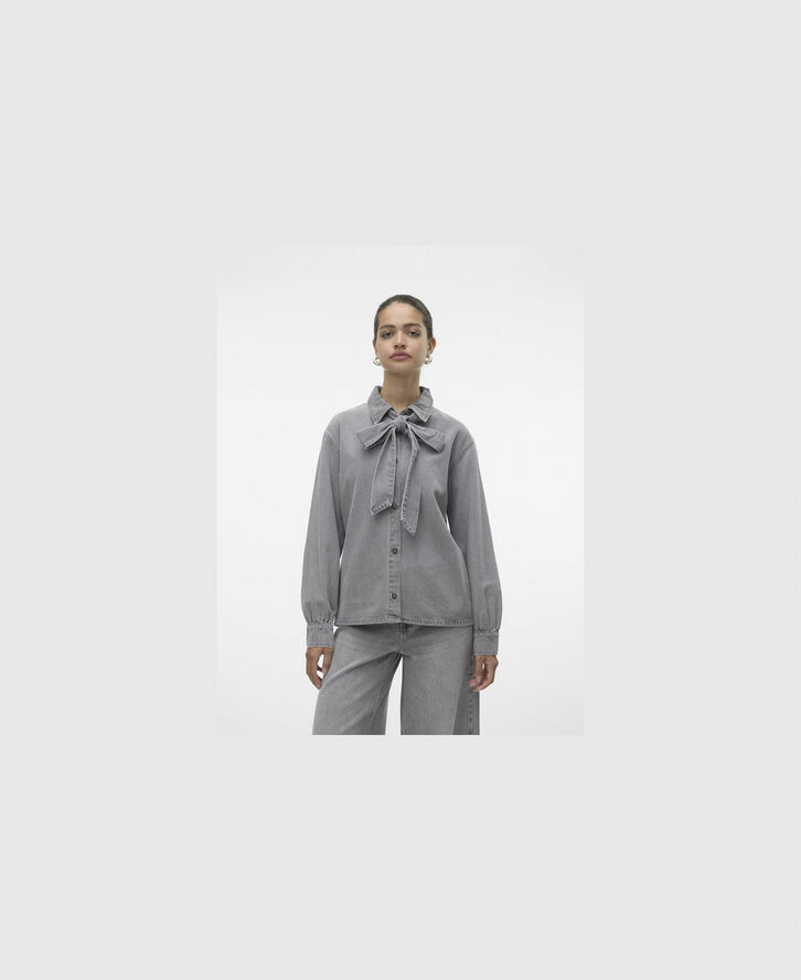 Vero Moda VMPAIGE LS BOW DNM SHIRT GU216 Light grey denim