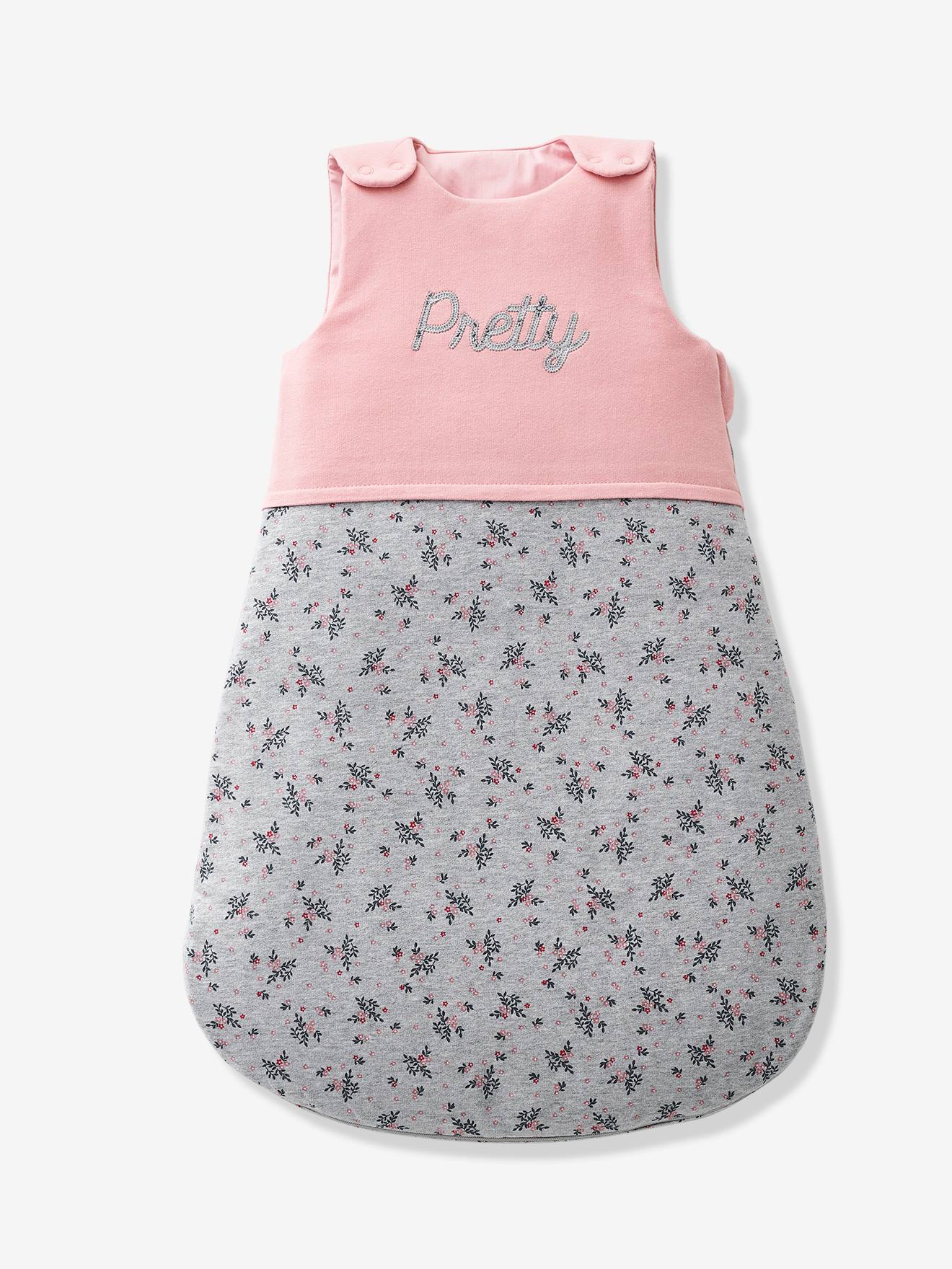 Saco de dormir para bebê PRETTY BABY tamanho médio, rosa liso, com mangas removíveis e estampas.
