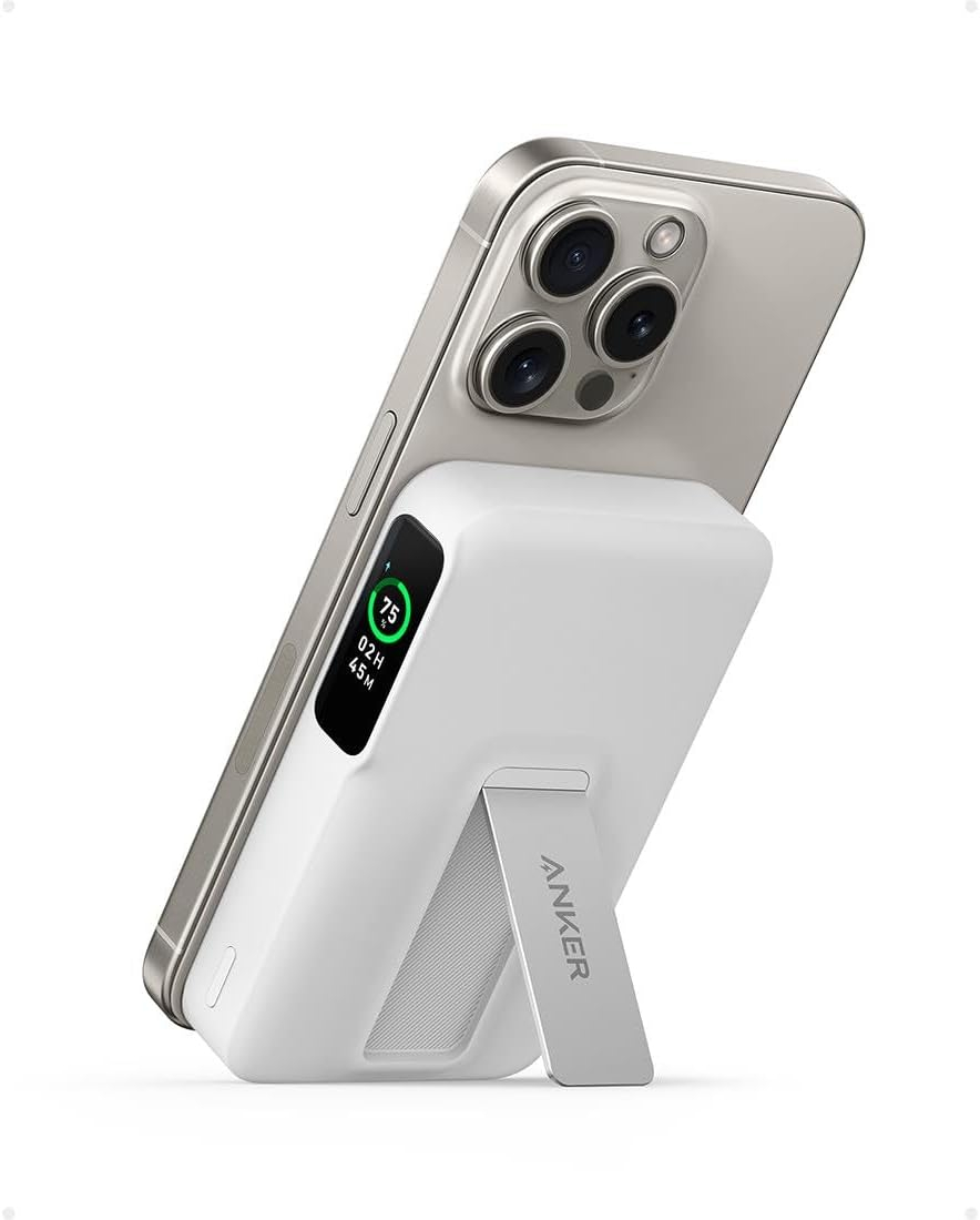 (15W) 10000mAh Magnetische Qi2 MagSafe MagGo Powerbank USB C Ladegerät mit LED Anzeige   Kickstand (A1654G21) - Weiss