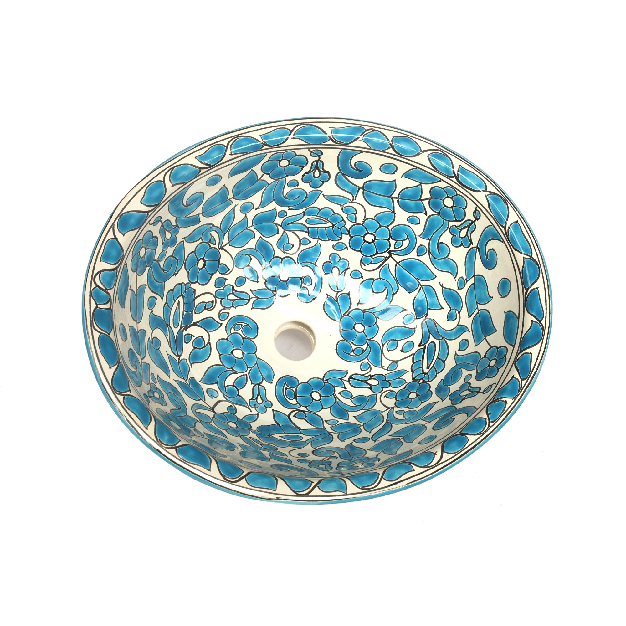 Keramikwaschbecken 'Ranke', blau, weiß, L 45 cm, B 37 cm, H 17 cm von fischer's lagerhaus