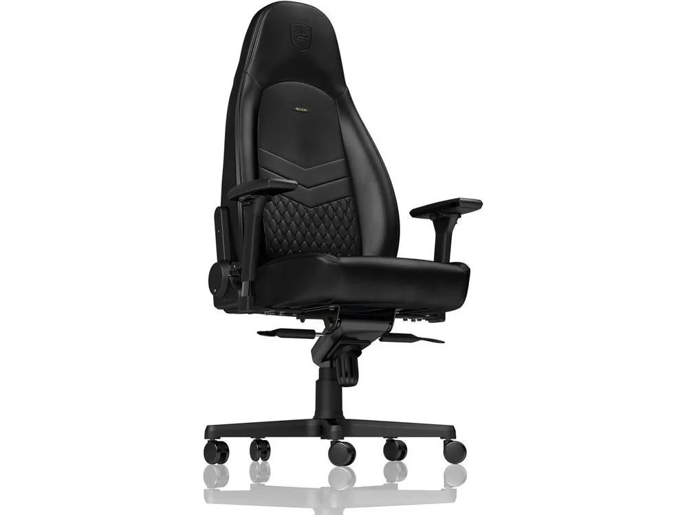 Noblechairs ICON - Stol - armstøtter - T-formet - vippe - drejeled - aluminium, polyurethan, stål, top-narv læder, nylon/polyetylen - sort