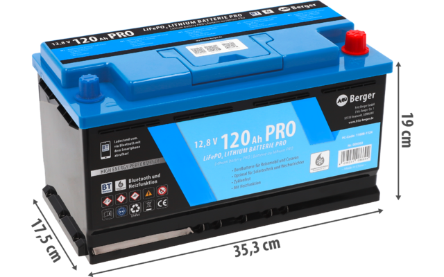 Berger LiFePO4 Lithium Batterie 120 Ah 12V mit Bluetooth (mit & ohne Heizung)