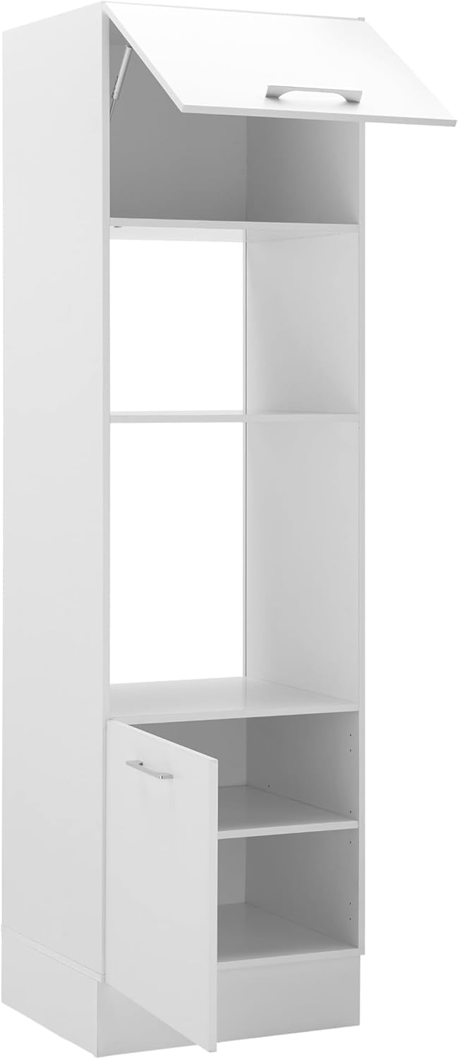 Turin Einbauschrank für Backofen und Mikrowelle in Weiß - Geräumiger Hochschrank Küchenschrank mit viel Stauraum - 60 x 211 x 57 cm (B/H/T)