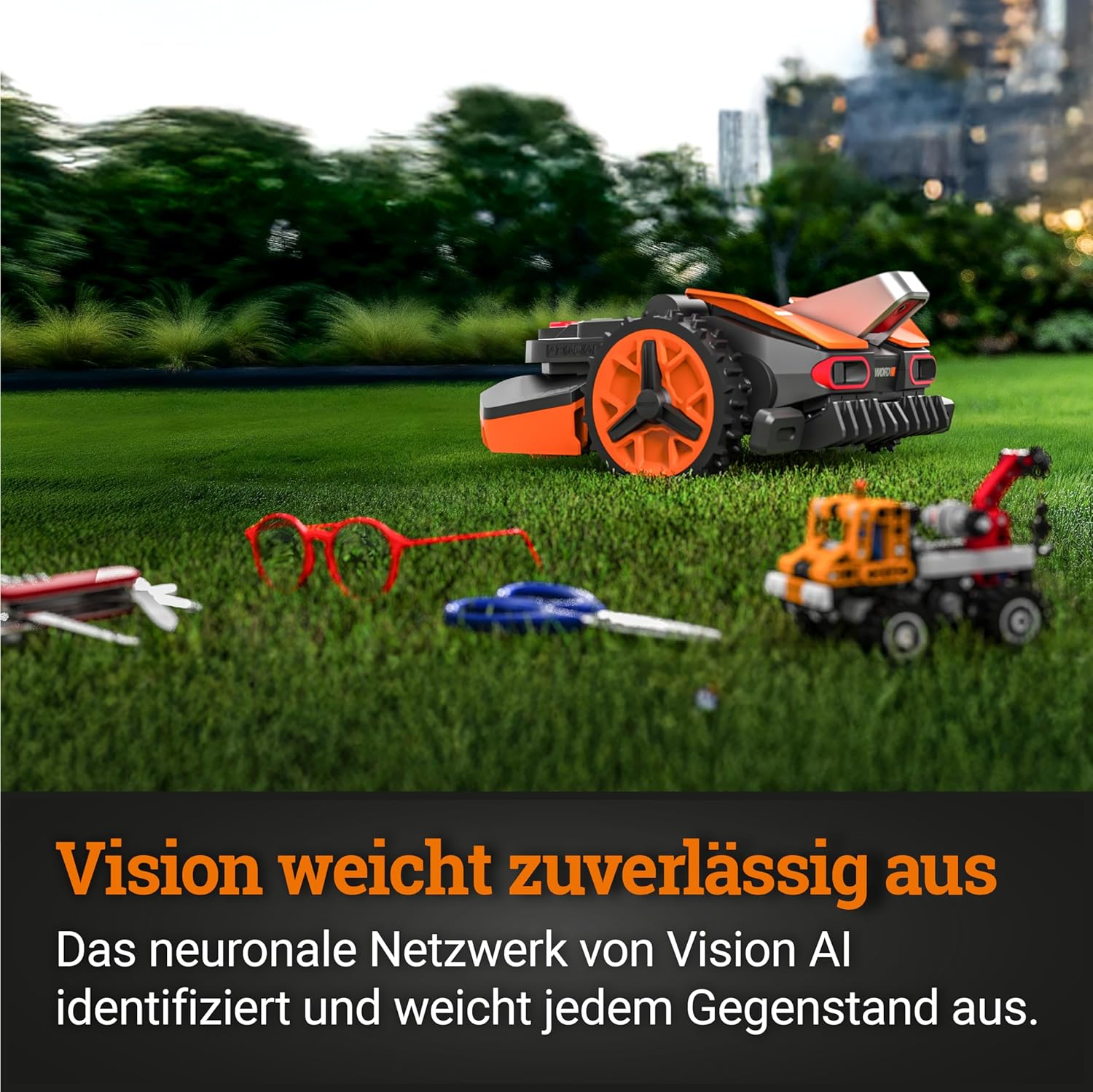 WORX Landroid Vision L1600 WR216E.1 - Mähroboter ohne Begrenzungskabel für Gärten bis 1600m², AI Rasenmäher Roboter (WLAN & Bluetooth, aktive Hindernisvermeidung mit KI-Technologie, Igelschutz)