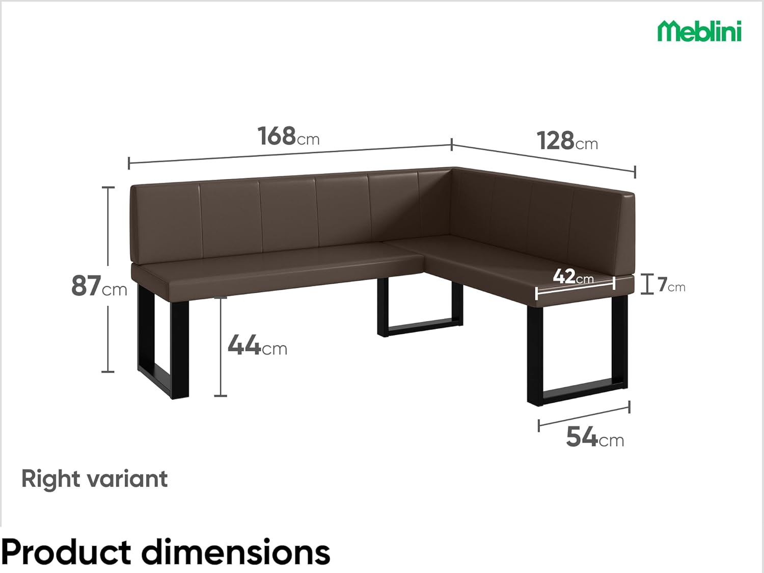 MEBLINI Eckbank für Esszimmer - Küchenbank - Essecke - Sitzecke Küche - Peter - U-Beine 128x168x87cm Rechts - Braun Kunstleder
