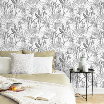 Vliesbehang Strelitzia grijs 111740