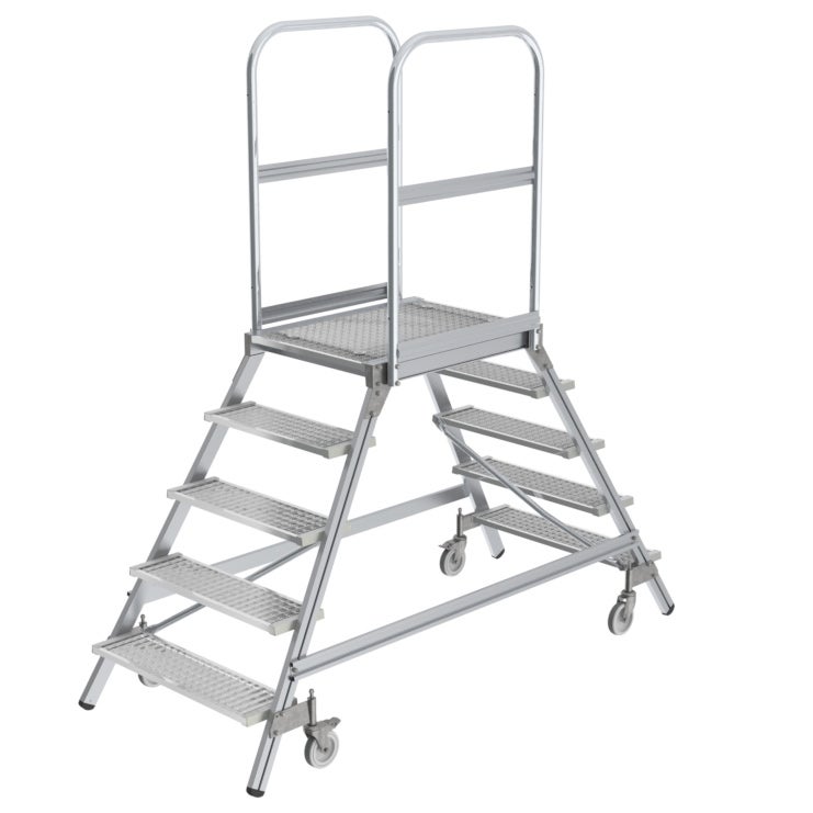 MUNK mobiele platformladder, stalen rooster, 2x5 treden