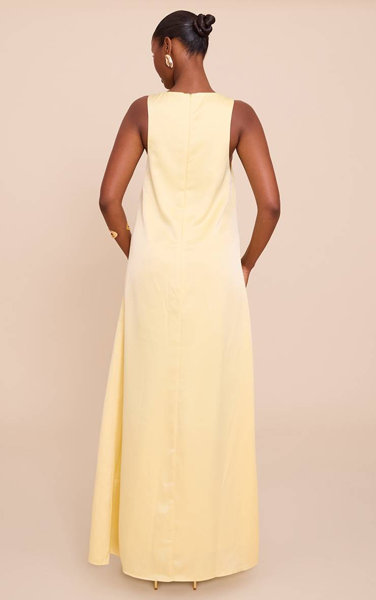 Citron Robe Longue En Satin Sans Manches À Encolure Bateau