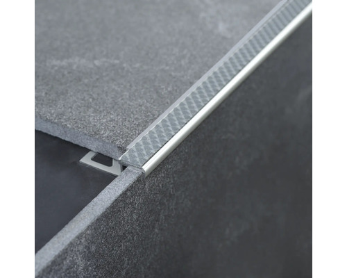 Diamondstep tegellijst, 250 cm, staalgrijs, gerubberd, 11 mm hoog