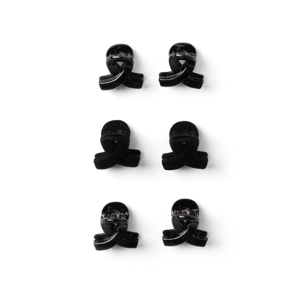 Lot de 6 pinces à cheveux effet noué plastique noir brillant 2cm