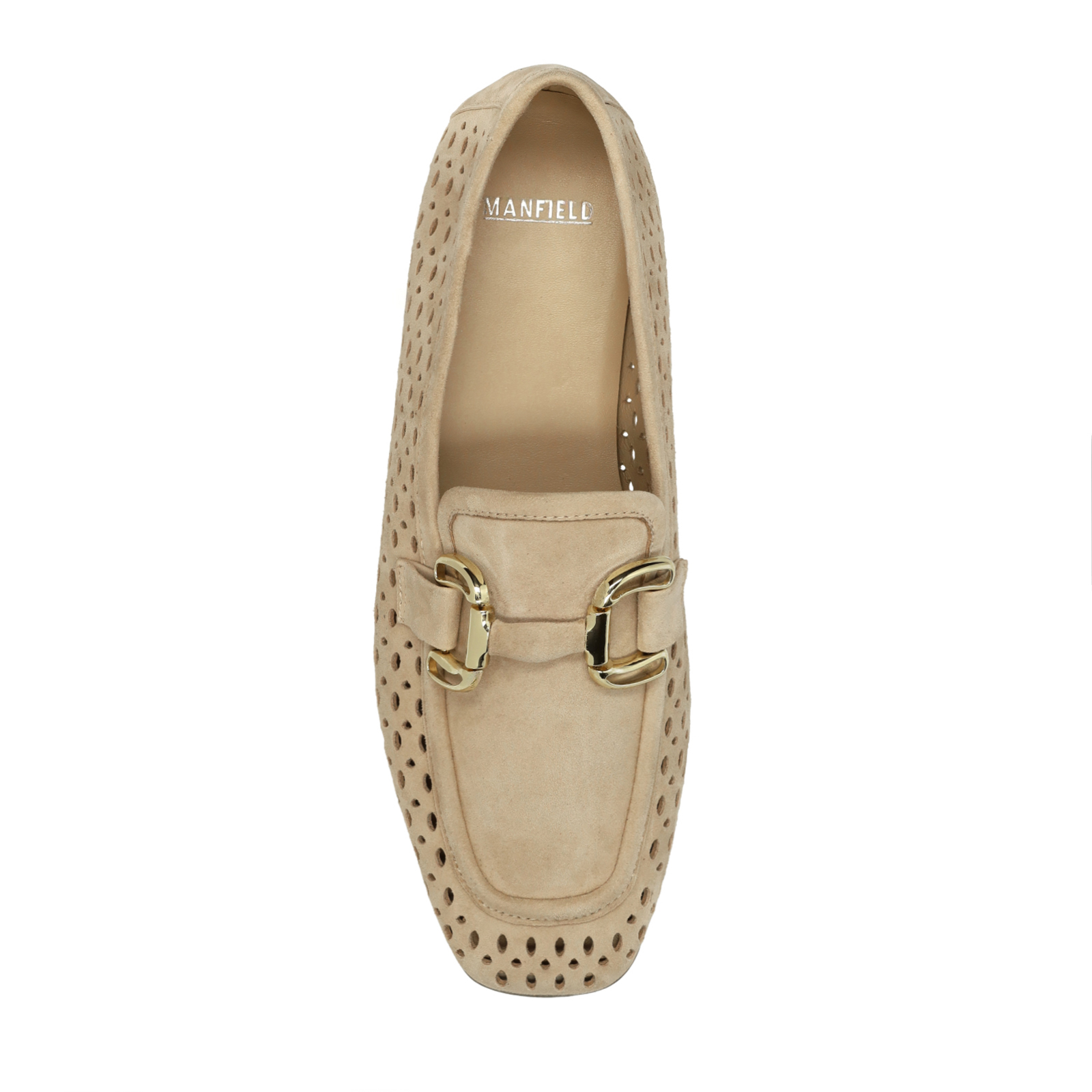 Beige leren loafers met gouden chain