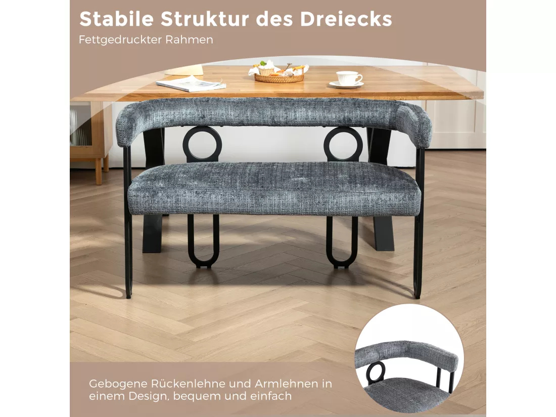 Haobosic - Canapé Double Moderne en Tissu Chenille Gris, Design Dossier Arrondi, Cadre Métallique Solide, 250 kg Capacité, Élégant et Confortable