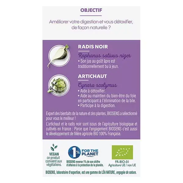 Cápsulas Vegetais de Rabanete Preto e Alcachofra Orgânicos Biosens - 60 Unidades
