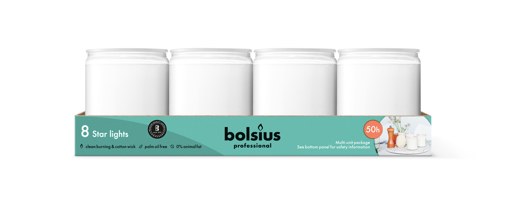 Bolsius Horeca Star Light Glas 82/68 Wit (8 stuks)