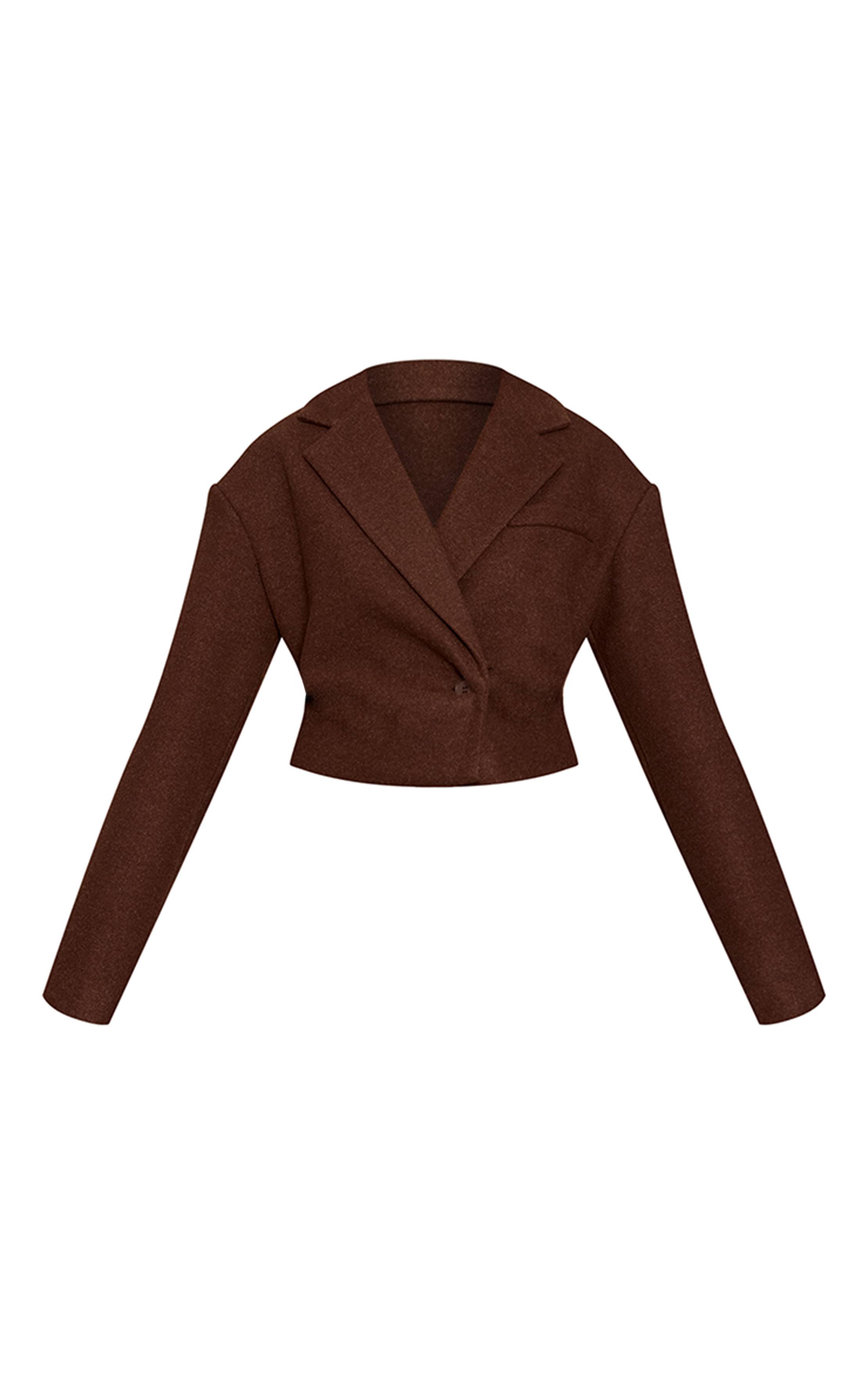 Chocolat Blazer Cintré Court Aspect Laine