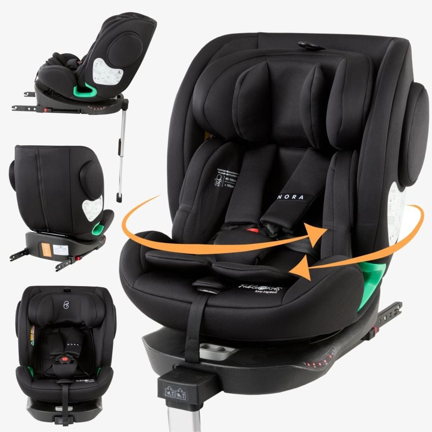 FableKids 360° i-Size Kinder-Autositz mit ISOFIX und Stützbein NORA Schwarz