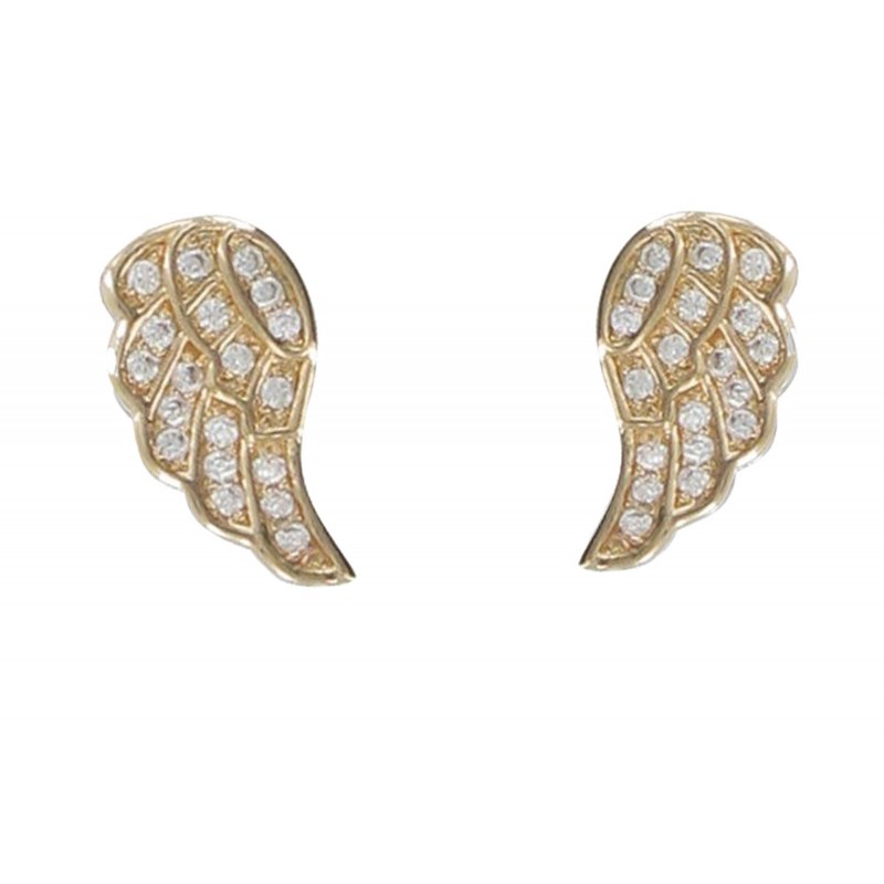 Boucles d'Oreilles Plaqué Or Aile d'Ange et Strass