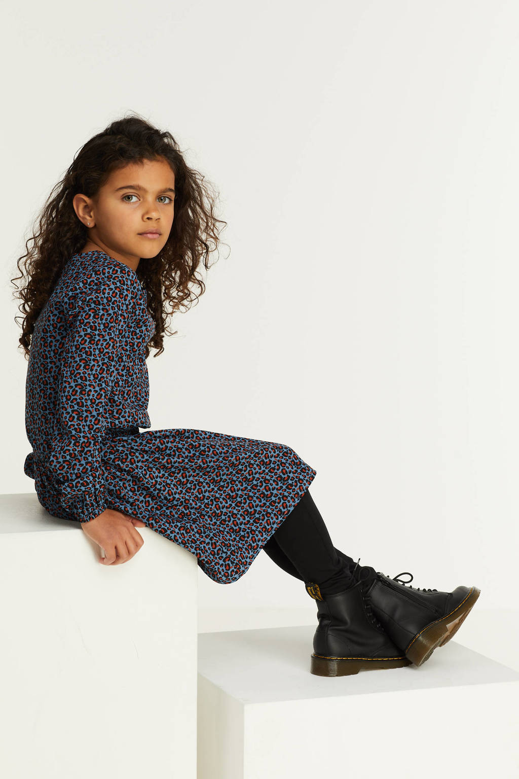 Zigga jurk met panterprint blauw/roestbruin
