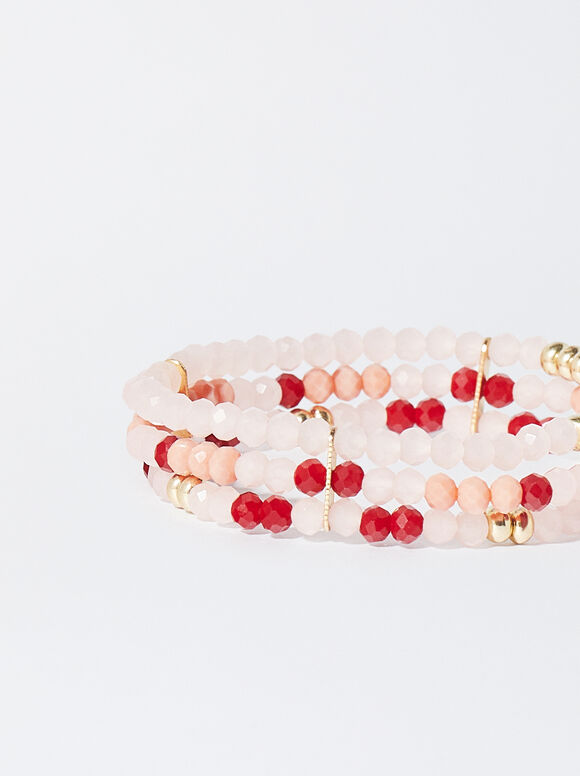 Pulseira elástica com contas - Coral