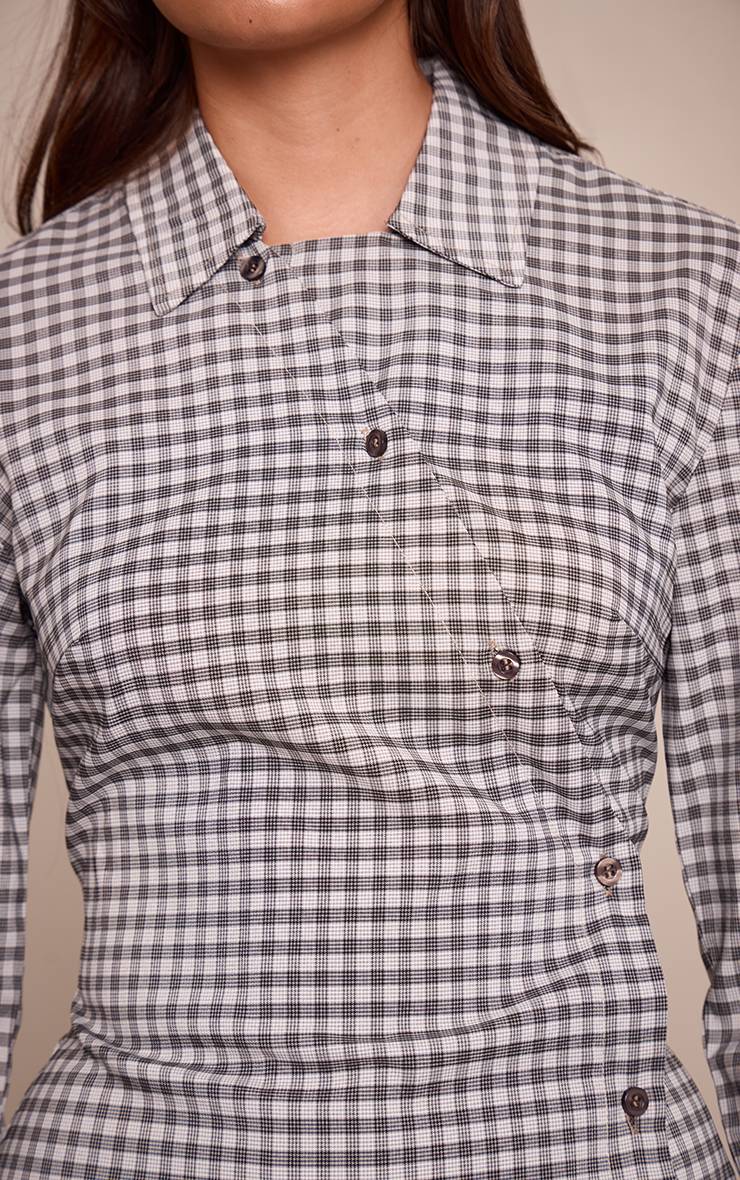 Gris Robe Chemise À Carreaux Boutonnée