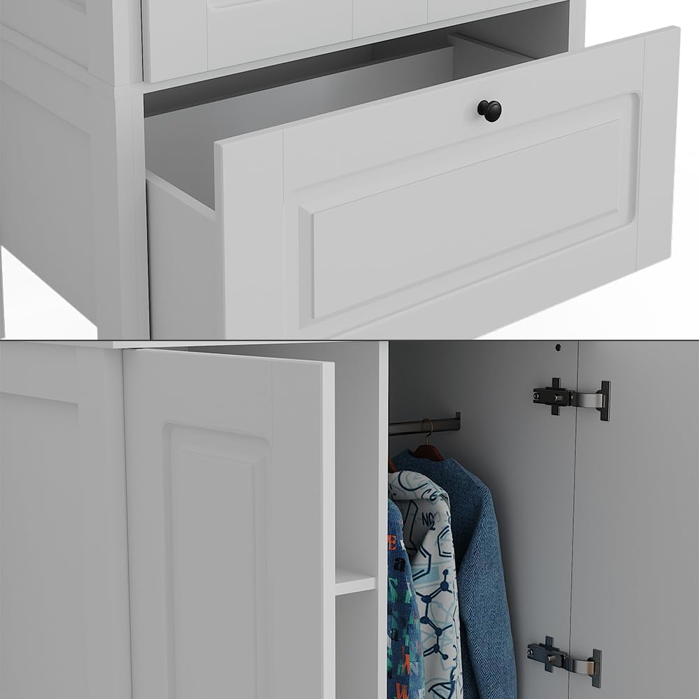 Kinderkleiderschrank Weiß Ajaton - 83x187x53 cm hergestellt aus Spanplatte - Kinderregal für Kinder und Teenager, für eine strukturierte und sichere Lagerung