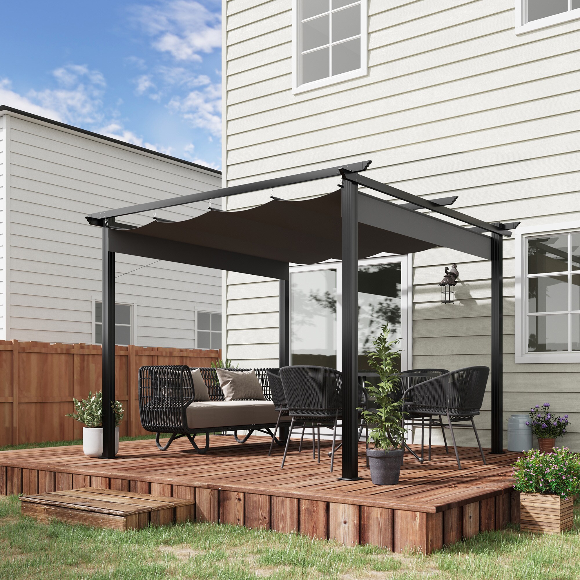 Outsunny Pergola mit verstellbarem Stoffdach grau 295L x 295B x 216H cm