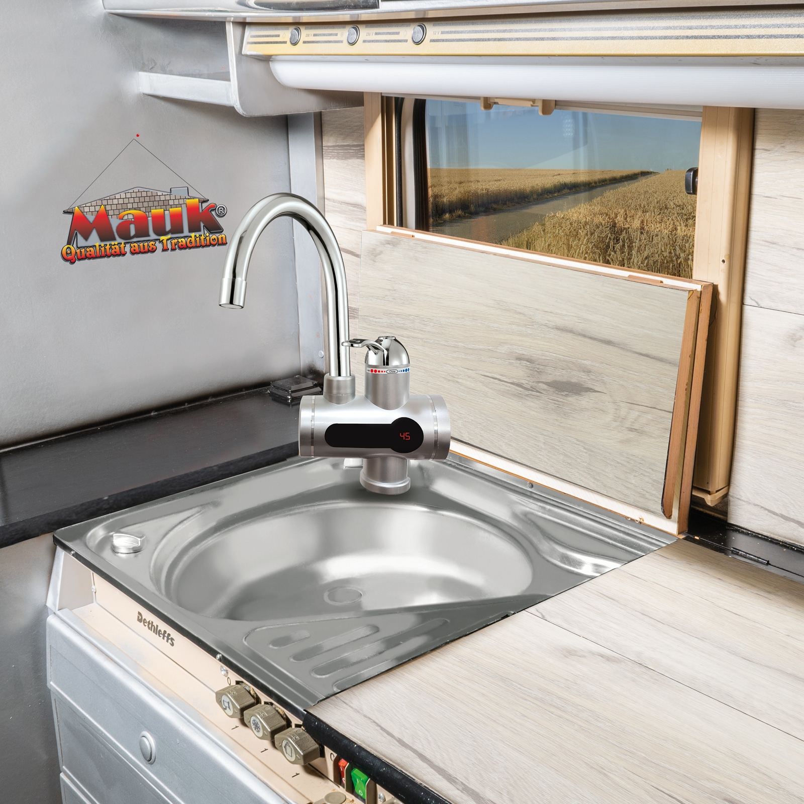 Mauk digitaler Wasserhahn mit integriertem Durchlauferhitzer und Temperaturanzeige