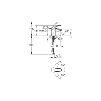 GROHE wastafelkraan Swift S-size met hendel en ketting Chroom