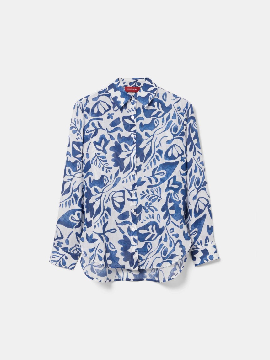 Camisa em rami com estampado de folhas