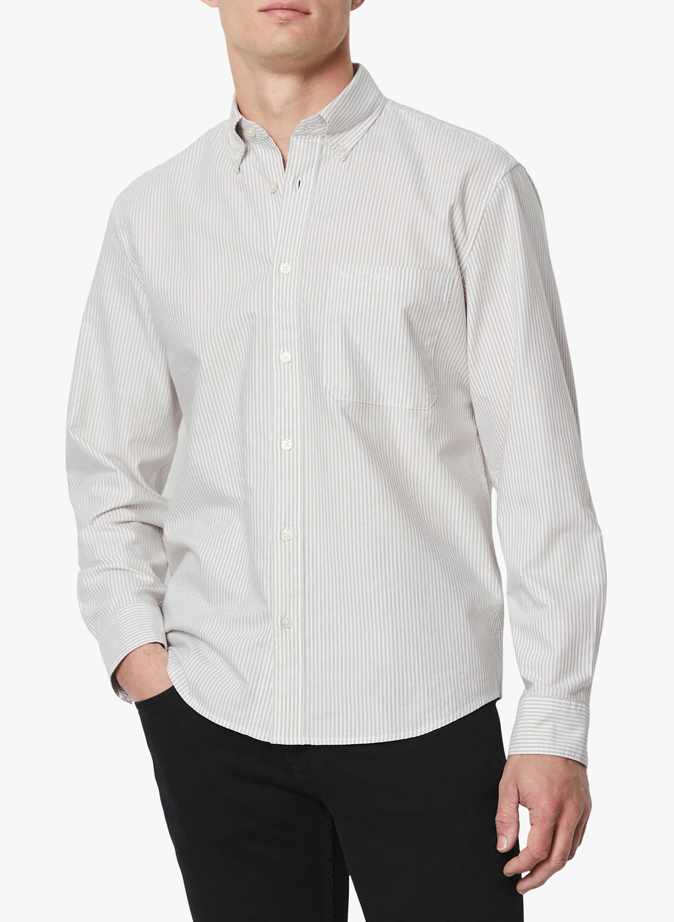 Chemise col classique rayée en coton bio | Beige