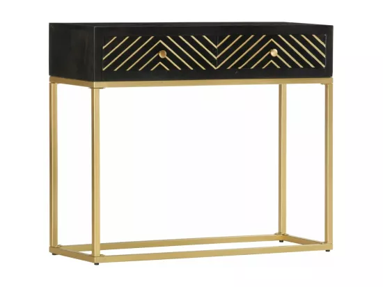 Table console Noir et doré 90x30x75 cm Bois de manguier massif