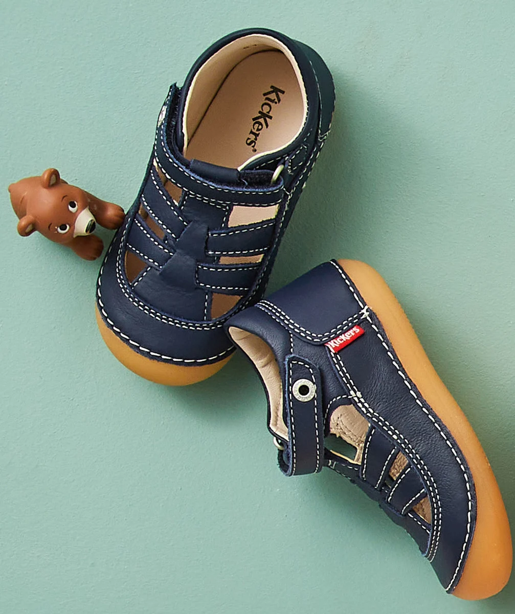 KICKERSSANDALES BÉBÉ EN CUIR BLEU MARINE